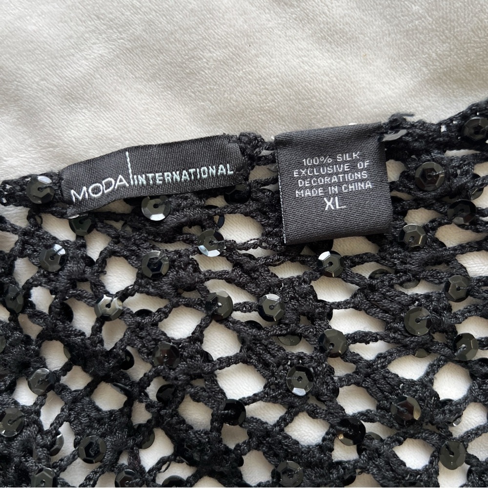 Vintage Moda International Black Sequin Embellished Flutter Sleeve Knit Top - XL - Picture 5 of 5